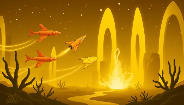 Crown Reef title card: the four pilot ships over golden coral arches